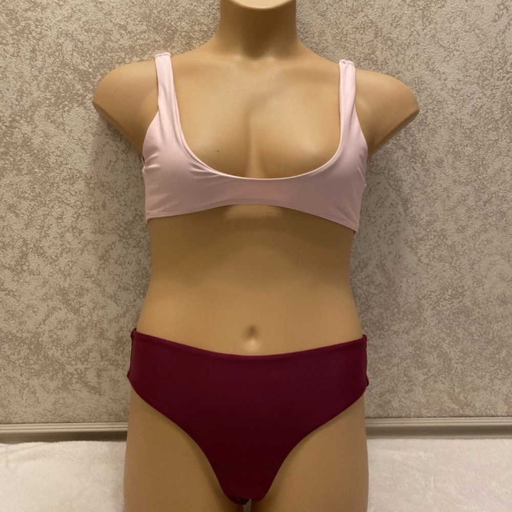 Zaful Pink Blush and Burgundy Red Bikini Set